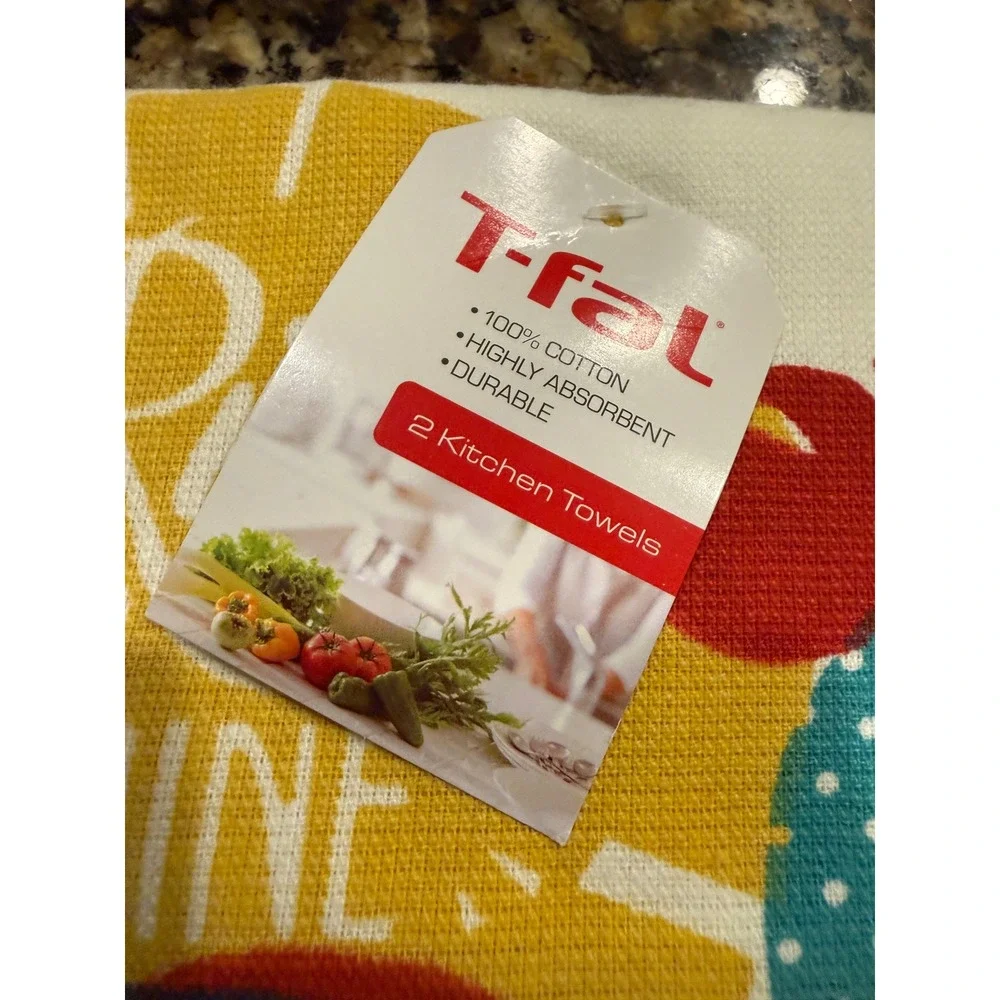 T-fal Kitchen Towels Multi Color Rise & Shine Rooster Chicken 2pc Set NEW